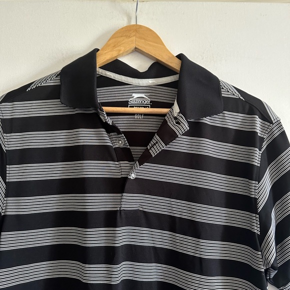 Slazenger Black/Gray Striped Golf Athletic Polo size Small EUC - Picture 3 of 4